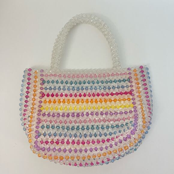 Aqua Samira Striped Beaded Mini Tote Handbag Clear Multicolor Bloomingdales - Picture 3 of 9